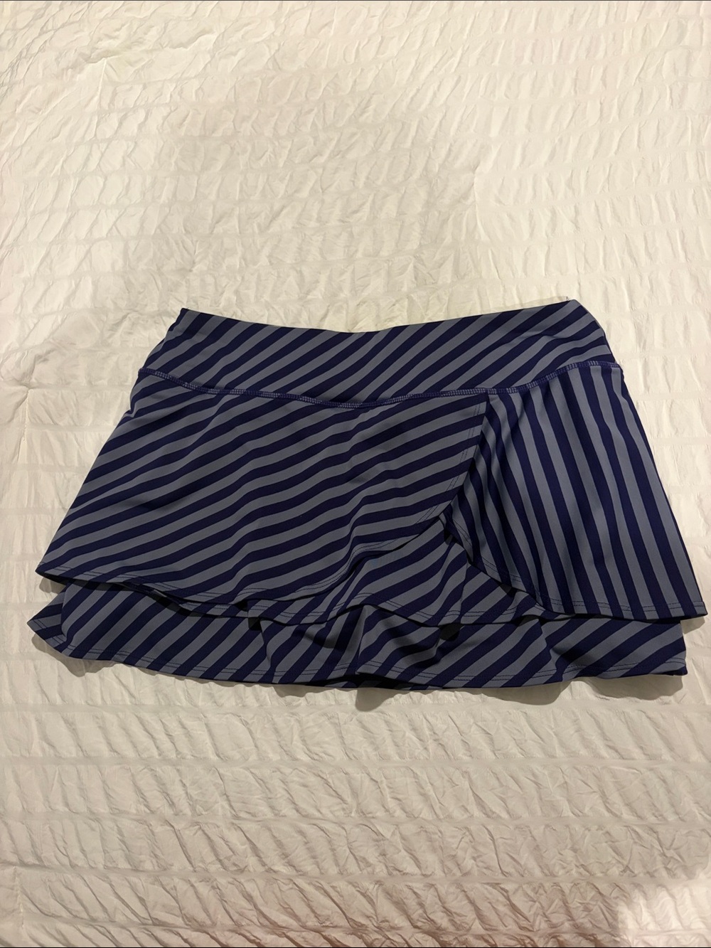 Athleta Navy and Light Blue Striped Ruffle Mini Skirt